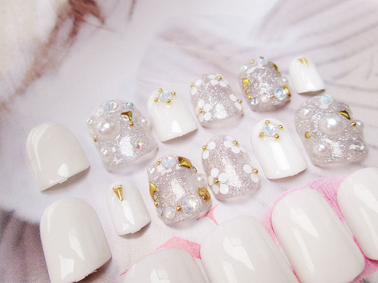 Get trendy with Short Bridal Style Press-on Nails - Nails available at Hot Trends Online. Shop Now!