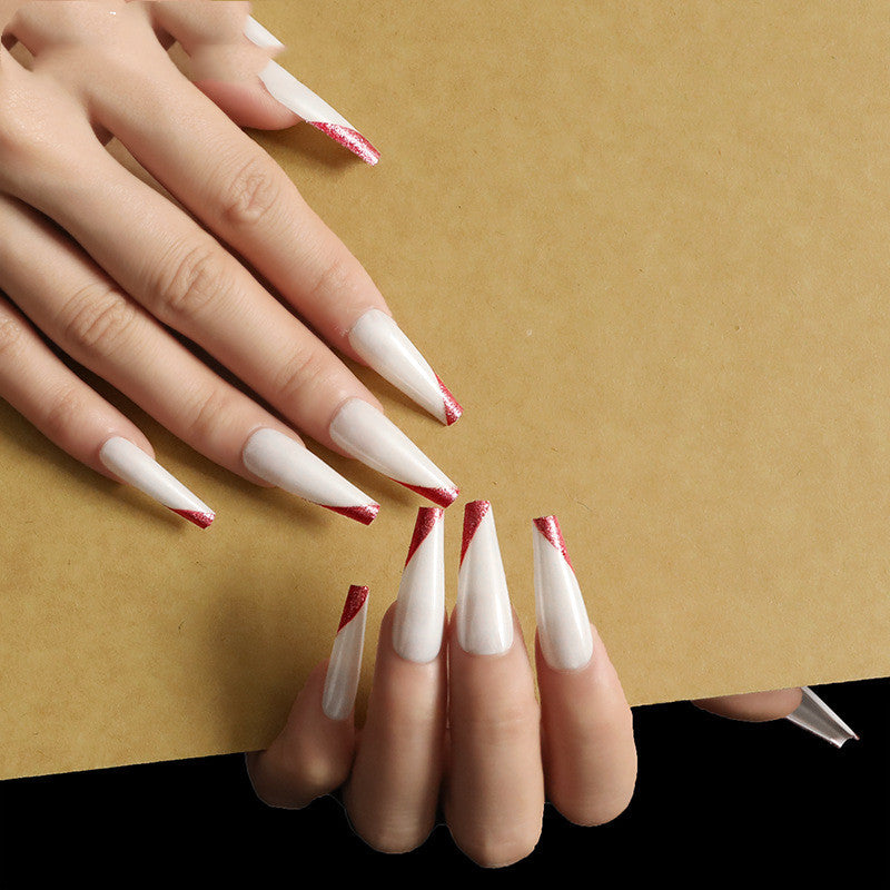 Get trendy with Red Glitter Beveled Edge French Press-on Nails - Nails available at Hot Trends Online. Shop Now!