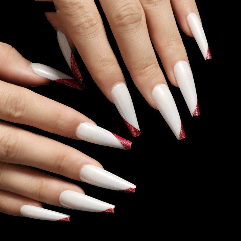 Get trendy with Red Glitter Beveled Edge French Press-on Nails - Nails available at Hot Trends Online. Shop Now!