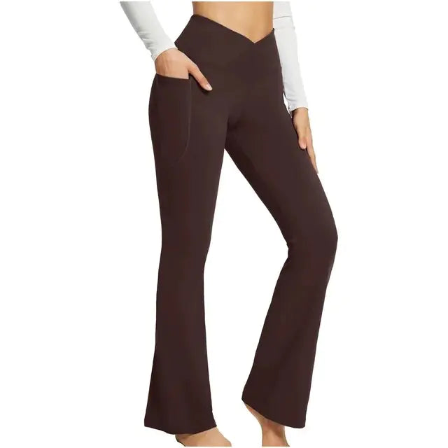 Get trendy with Yoga Flare Leggings with Side Pockets - Leggings available at Hot Trends Online. Shop Now!