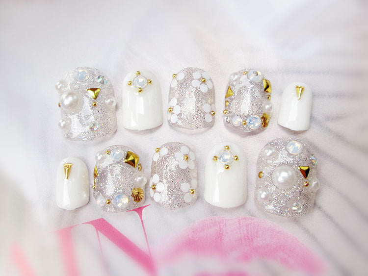 Get trendy with Short Bridal Style Press-on Nails - Nails available at Hot Trends Online. Shop Now!