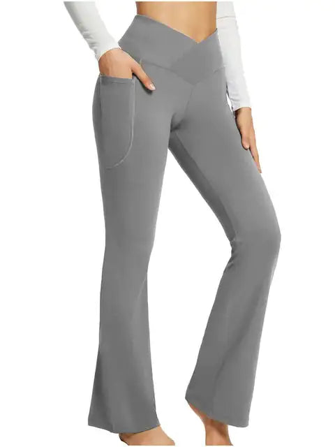 Get trendy with Yoga Flare Leggings with Side Pockets - Leggings available at Hot Trends Online. Shop Now!