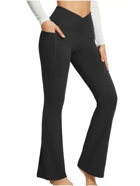 Get trendy with Yoga Flare Leggings with Side Pockets - Leggings available at Hot Trends Online. Shop Now!
