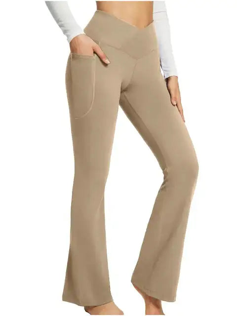 Get trendy with Yoga Flare Leggings with Side Pockets - Leggings available at Hot Trends Online. Shop Now!
