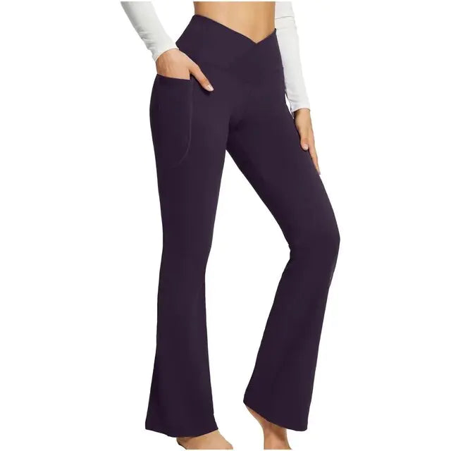 Get trendy with Yoga Flare Leggings with Side Pockets - Leggings available at Hot Trends Online. Shop Now!
