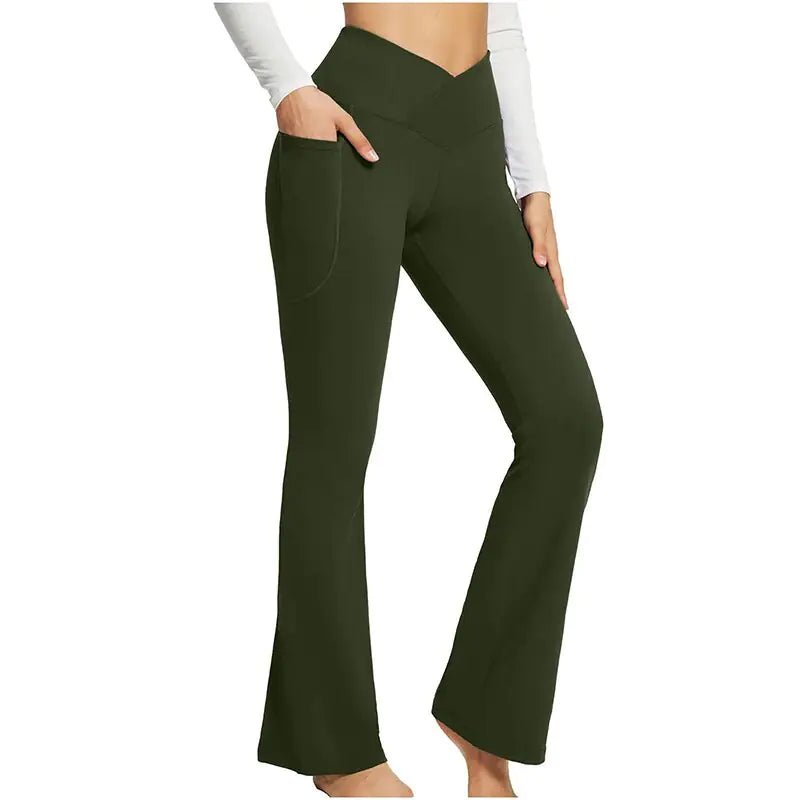 Get trendy with Yoga Flare Leggings with Side Pockets - Leggings available at Hot Trends Online. Shop Now!