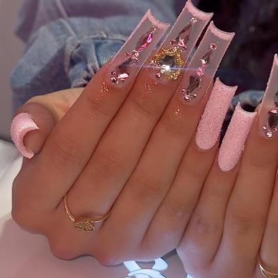 Get trendy with Square Pink Rhinestone Press-on Nails - Nails available at Hot Trends Online. Shop Now!