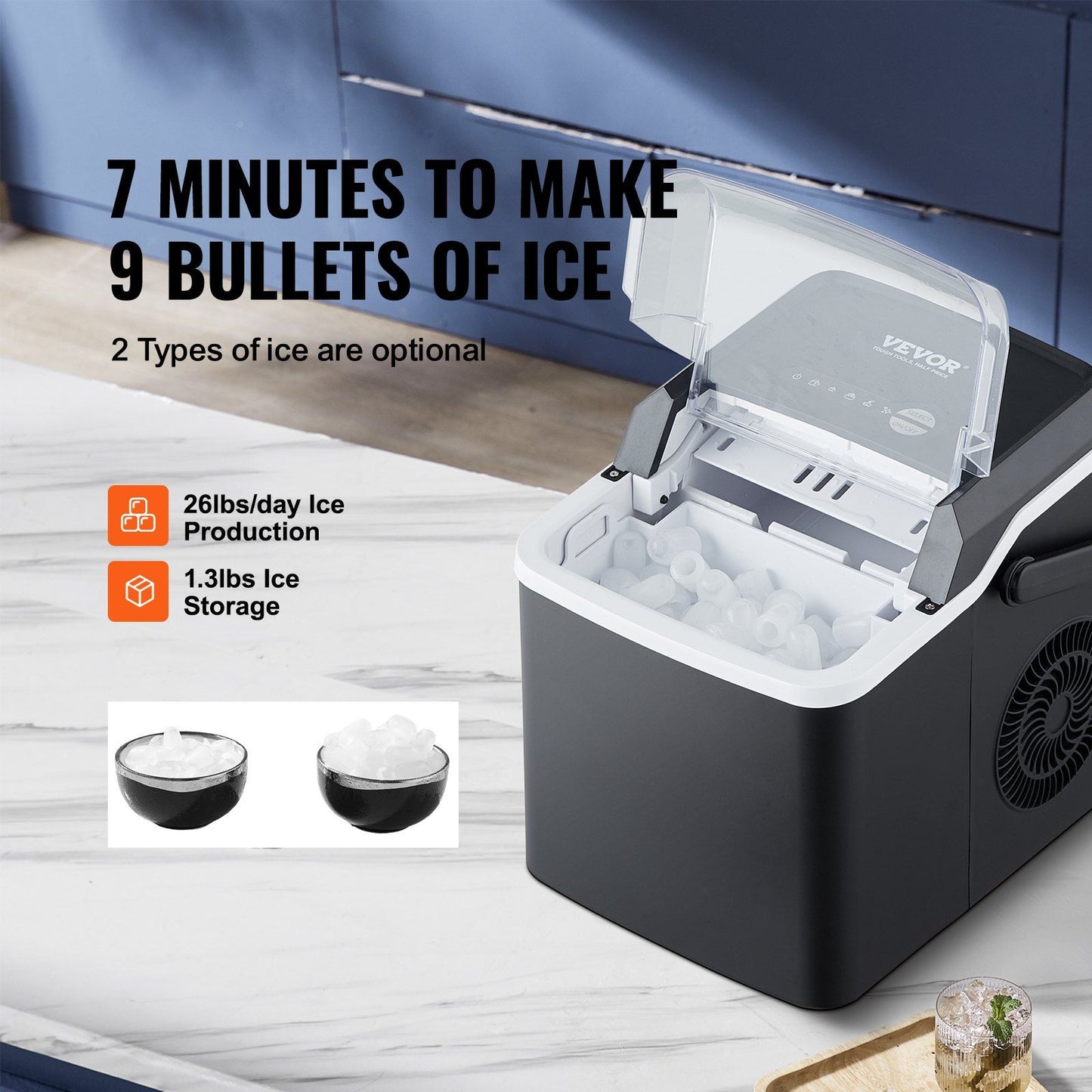 Get trendy with VEVOR Countertop Ice Maker 9 Cubes Ready in 7 Mins - Kitchen Appliance available at Hot Trends Online. Shop Now!