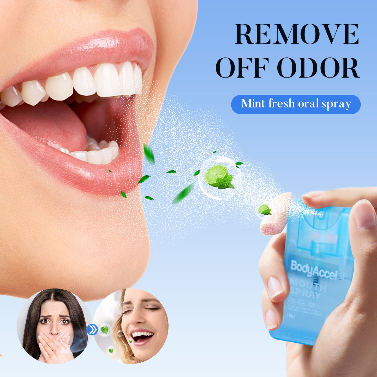 Get trendy with BodyAccel Fresh Breath Mouth Spray Spearmint Flavor, 2 x 10mL - Personal Care available at Hot Trends Online. Shop Now!
