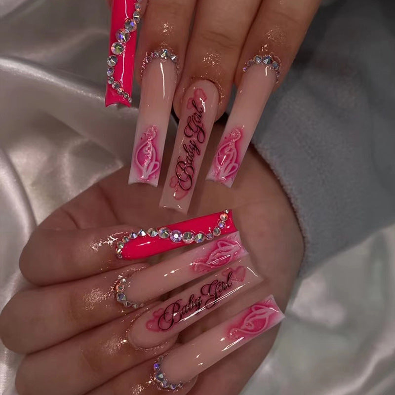 Get trendy with Long Pink Rhinestone Press-on Nails - Nails available at Hot Trends Online. Shop Now!