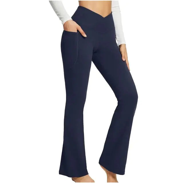 Get trendy with Yoga Flare Leggings with Side Pockets - Leggings available at Hot Trends Online. Shop Now!