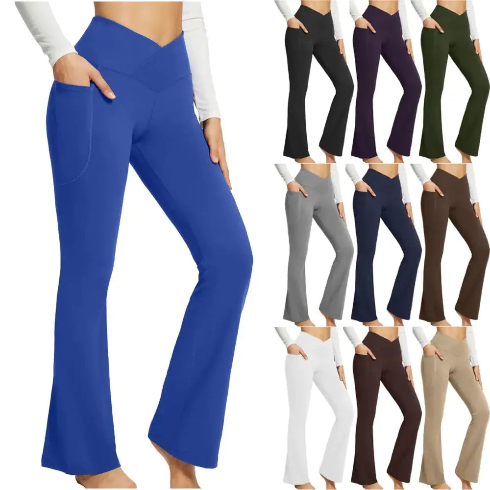 Get trendy with Yoga Flare Leggings with Side Pockets - Leggings available at Hot Trends Online. Shop Now!