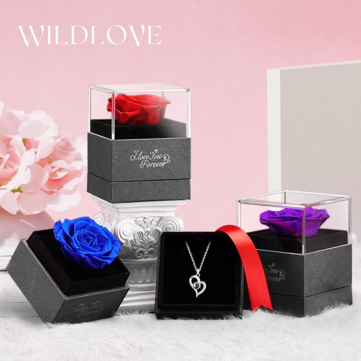 Get trendy with Preserved Real Rose with I Love You Necklace - Necklace available at Hot Trends Online. Shop Now!