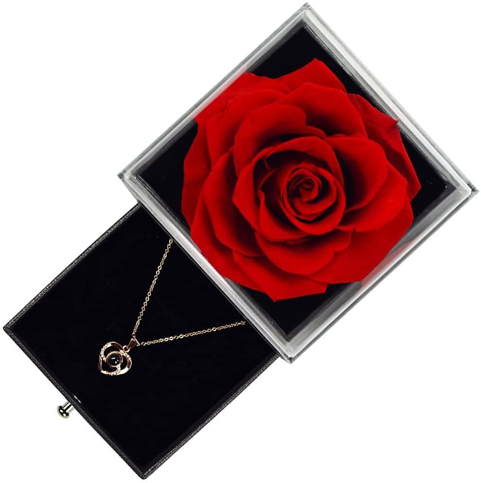 Get trendy with Preserved Flower Rose with I Love You Necklace - Gift available at Hot Trends Online. Shop Now!