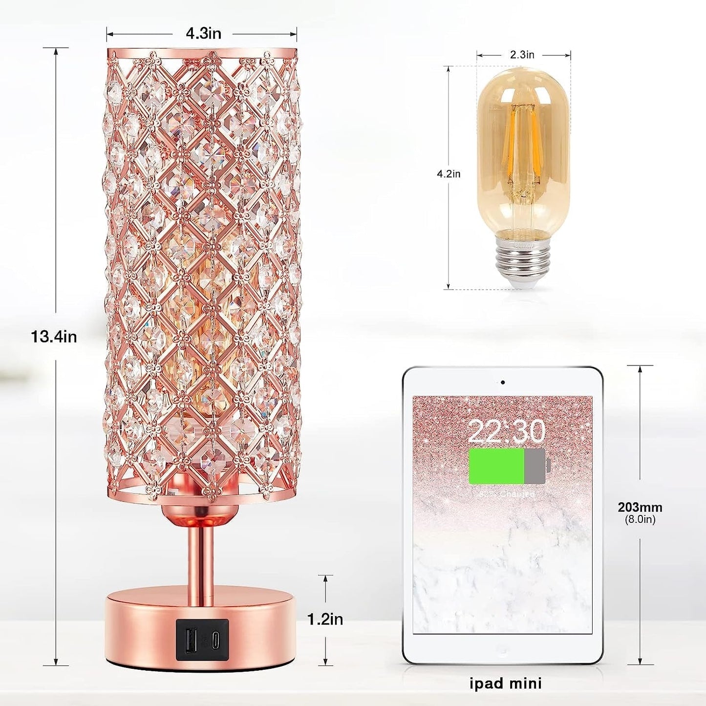 Get trendy with Crystal Rose Gold Dimmable Table Lamp - Decor available at Hot Trends Online. Shop Now!