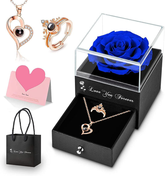 Preserved Blue Real Rose with I Love You Necklace - Premium Gift - Just $26.99! Shop now at Hot Trends Online