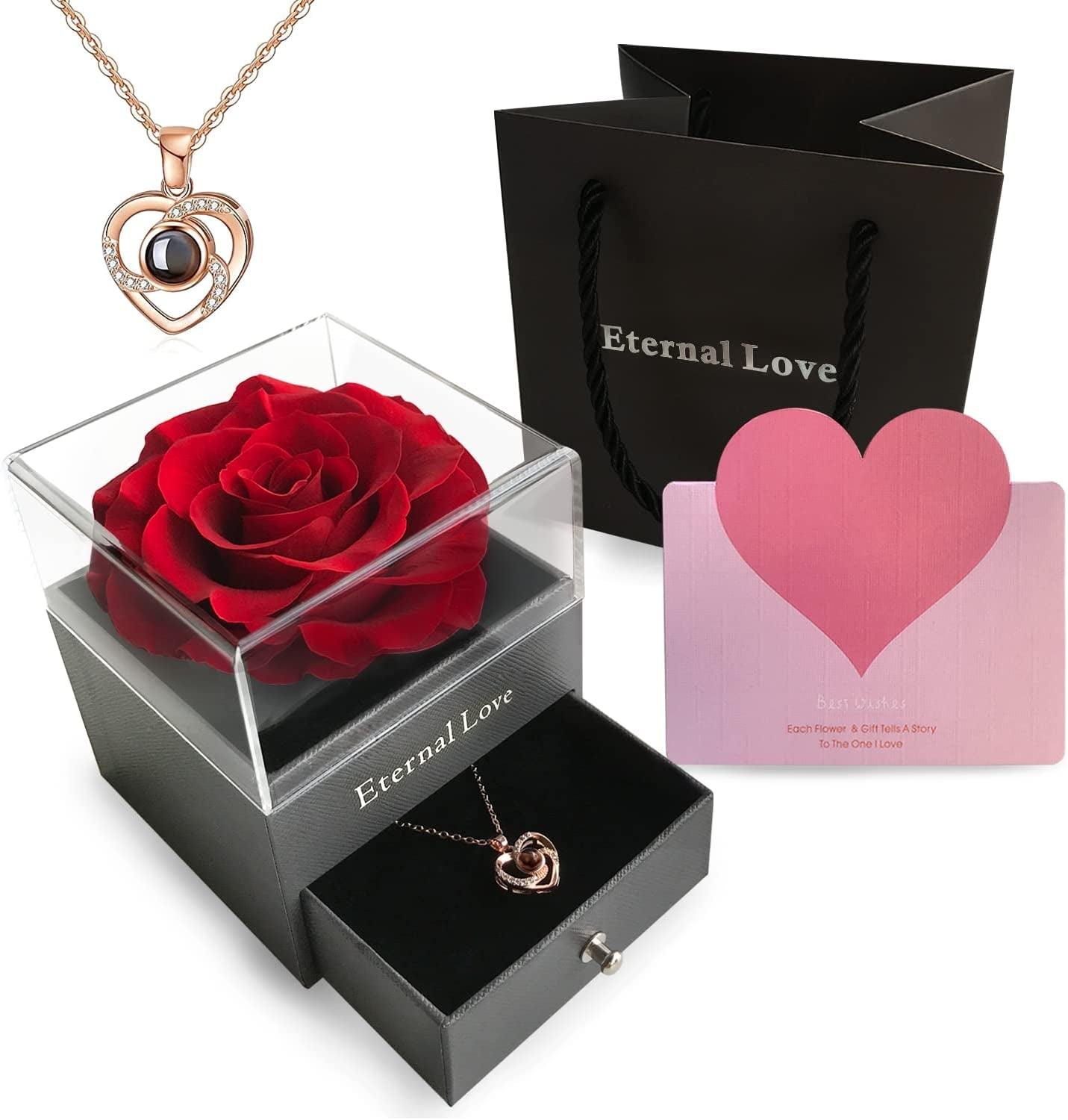 Get trendy with Preserved Flower Rose with I Love You Necklace - Gift available at Hot Trends Online. Shop Now!