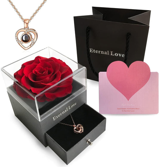 Preserved Flower Rose with I Love You Necklace - Premium Gift - Just $32.99! Shop now at Hot Trends Online