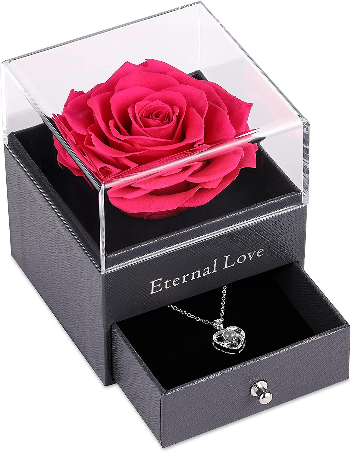 Get trendy with Preserved Real Flower Rose with Silver-Tone Heart Necklace - Gift available at Hot Trends Online. Shop Now!