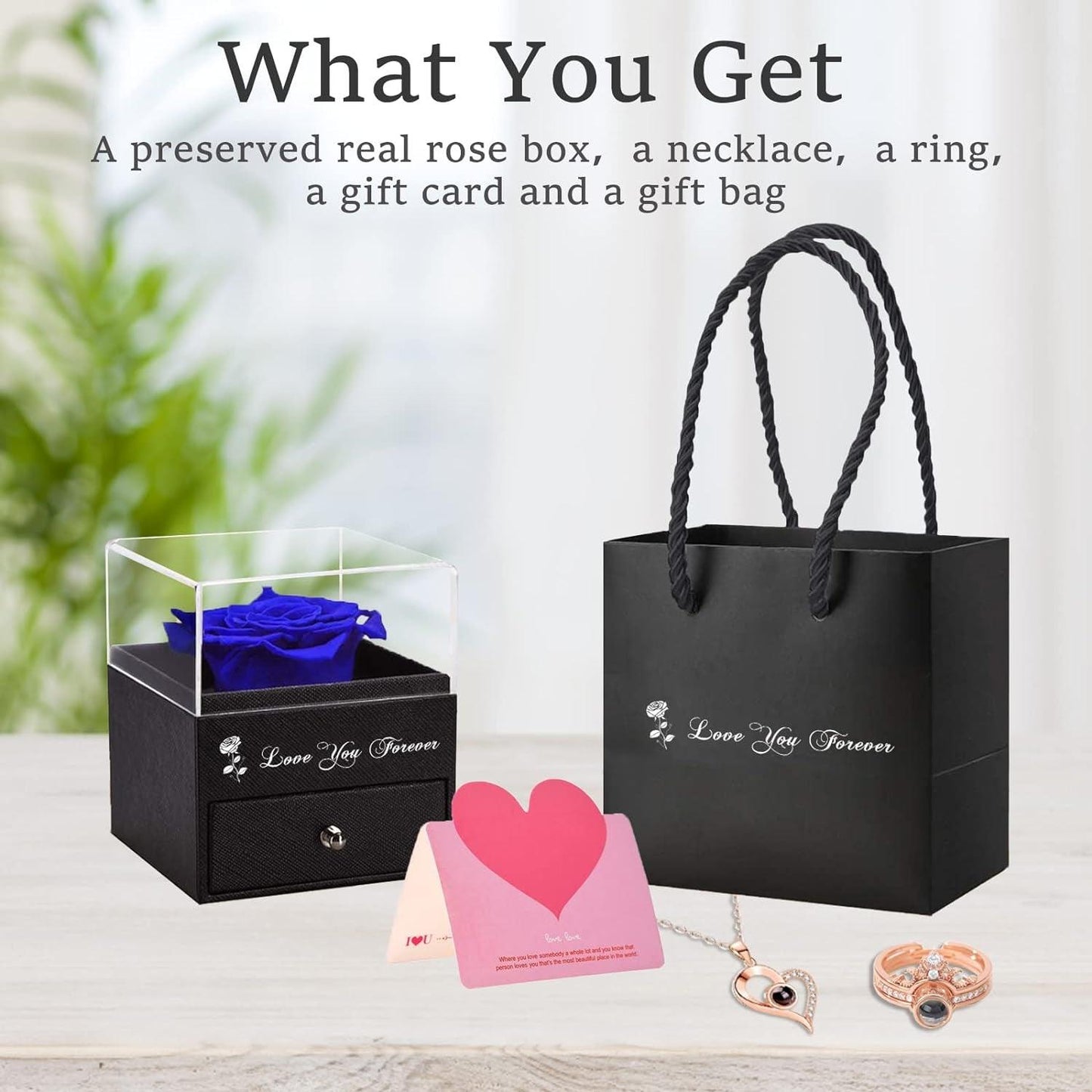Get trendy with Preserved Blue Real Rose with I Love You Necklace - Gift available at Hot Trends Online. Shop Now!