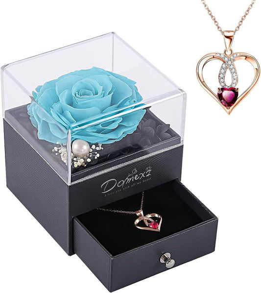 Preserved Teal Real Rose with Eternal Love Necklace - Premium  - Just $165.01! Shop now at Hot Trends Online
