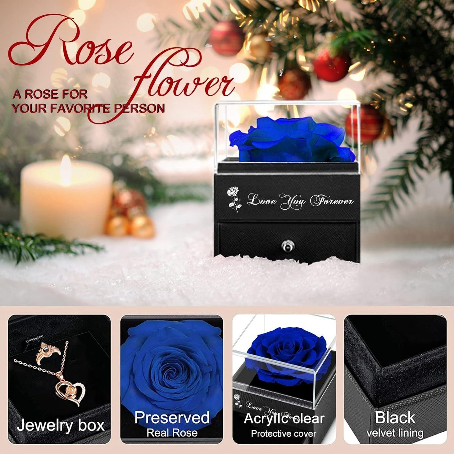 Get trendy with Preserved Blue Real Rose with I Love You Necklace - Gift available at Hot Trends Online. Shop Now!