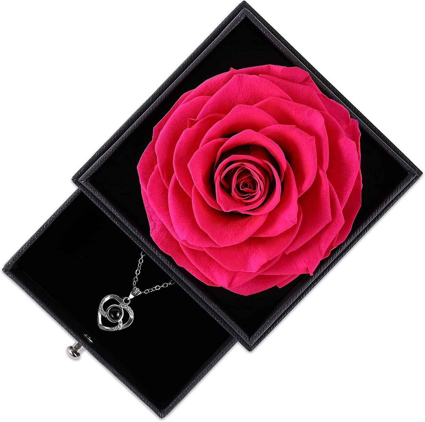 Get trendy with Preserved Real Flower Rose with Silver-Tone Heart Necklace - Gift available at Hot Trends Online. Shop Now!