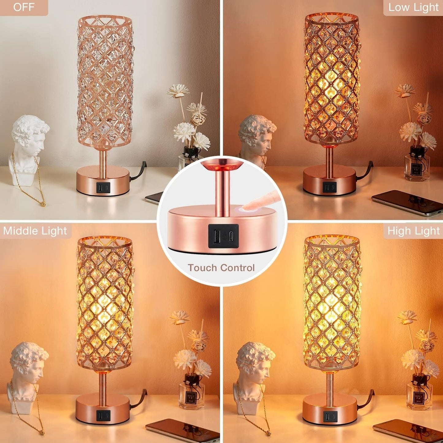 Get trendy with Crystal Rose Gold Dimmable Table Lamp - Decor available at Hot Trends Online. Shop Now!
