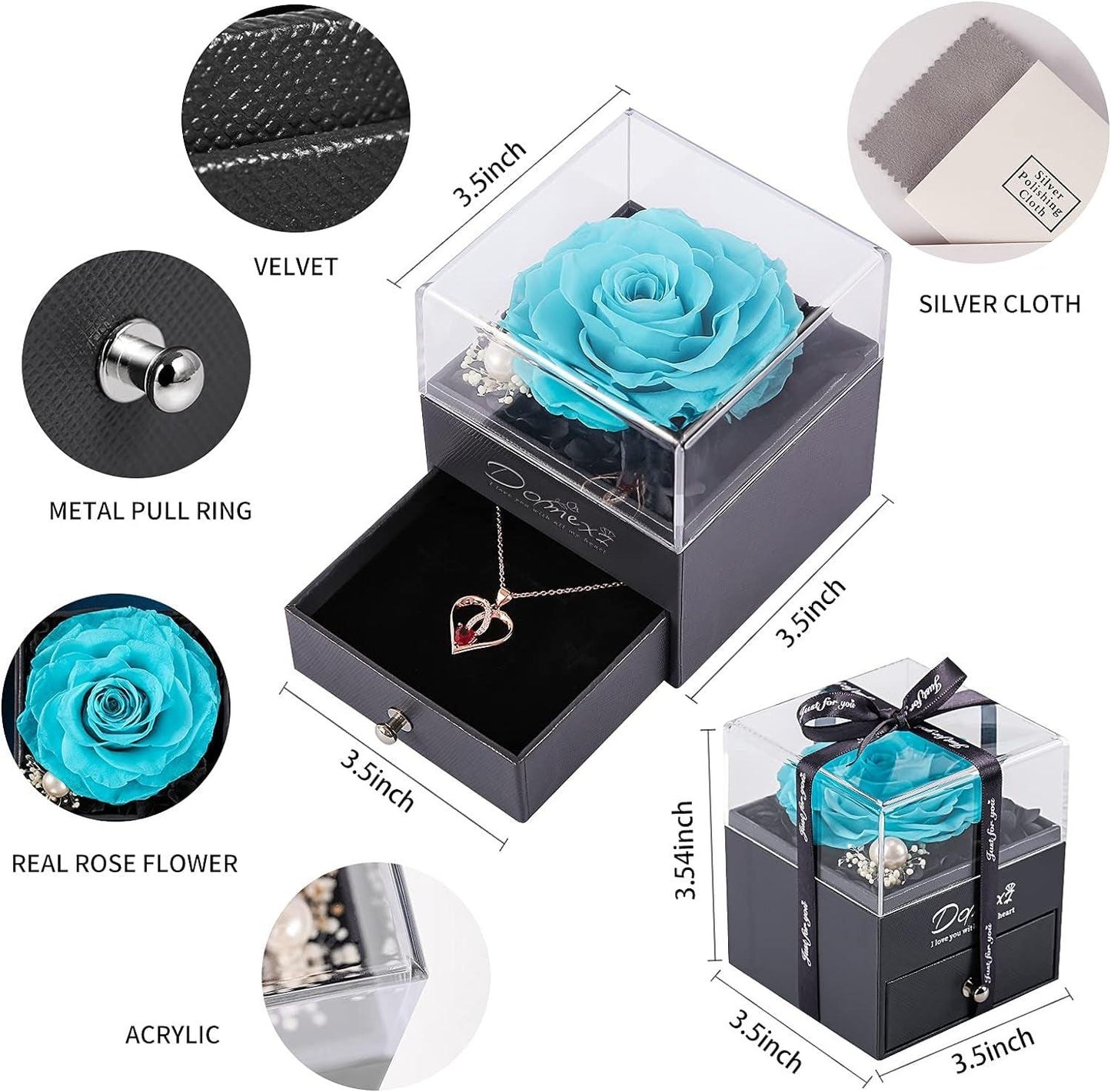 Get trendy with Preserved Teal Real Rose with Eternal Love Necklace - available at Hot Trends Online. Shop Now!