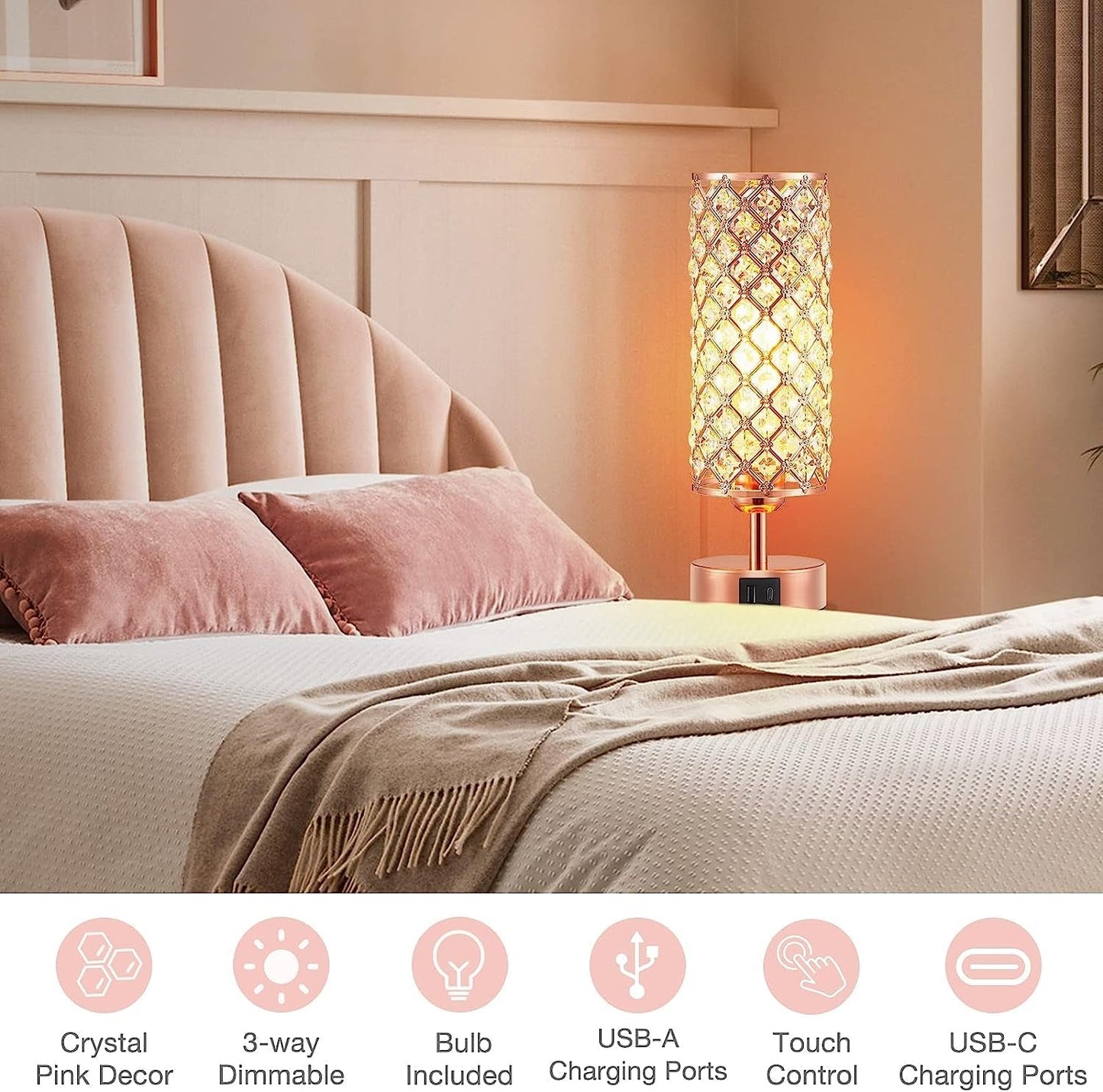 Get trendy with Crystal Rose Gold Dimmable Table Lamp - Decor available at Hot Trends Online. Shop Now!