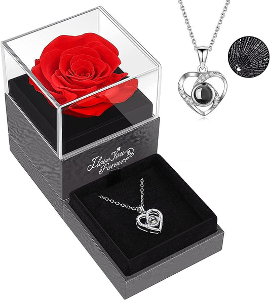 Preserved Real Red Rose with I Love You Necklace - Premium Necklace - Just $34.94! Shop now at Hot Trends Online