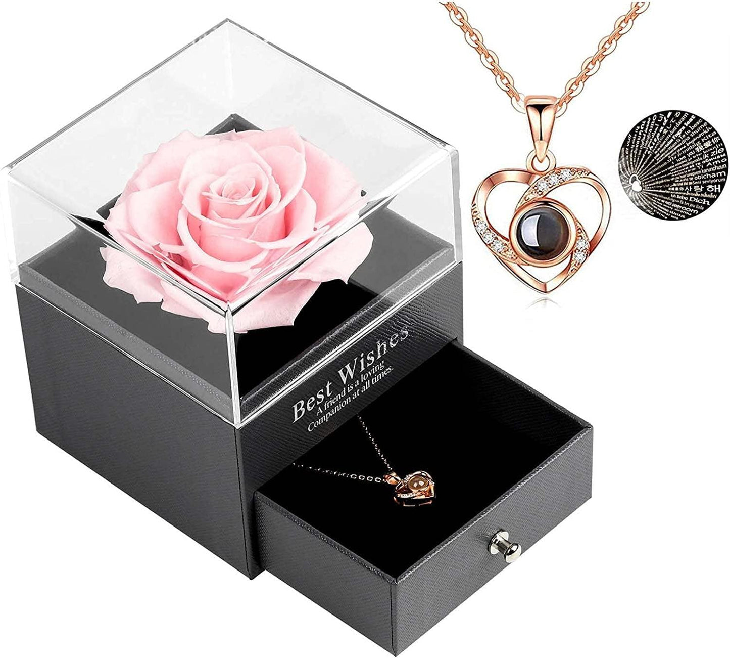 Get trendy with Preserved Real Rose Drawer with Heart Necklace - Necklace available at Hot Trends Online. Shop Now!