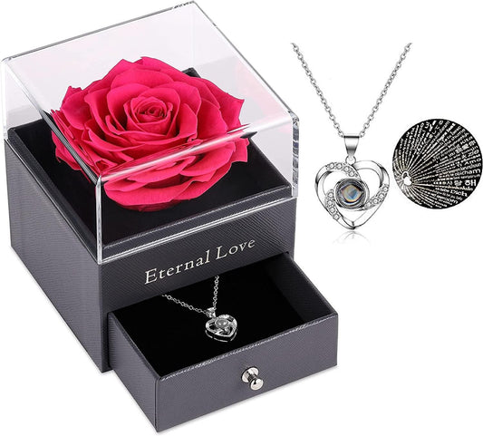 Preserved Real Flower Rose with Silver-Tone Heart Necklace - Premium Gift - Just $37.41! Shop now at Hot Trends Online
