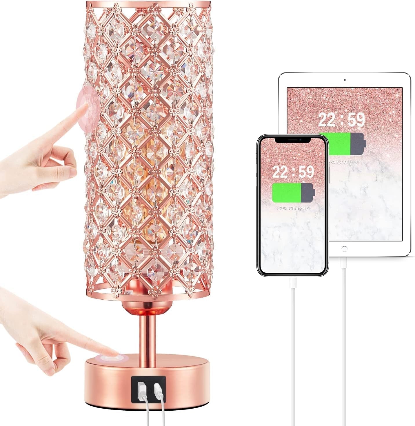 Get trendy with Crystal Rose Gold Dimmable Table Lamp - Decor available at Hot Trends Online. Shop Now!