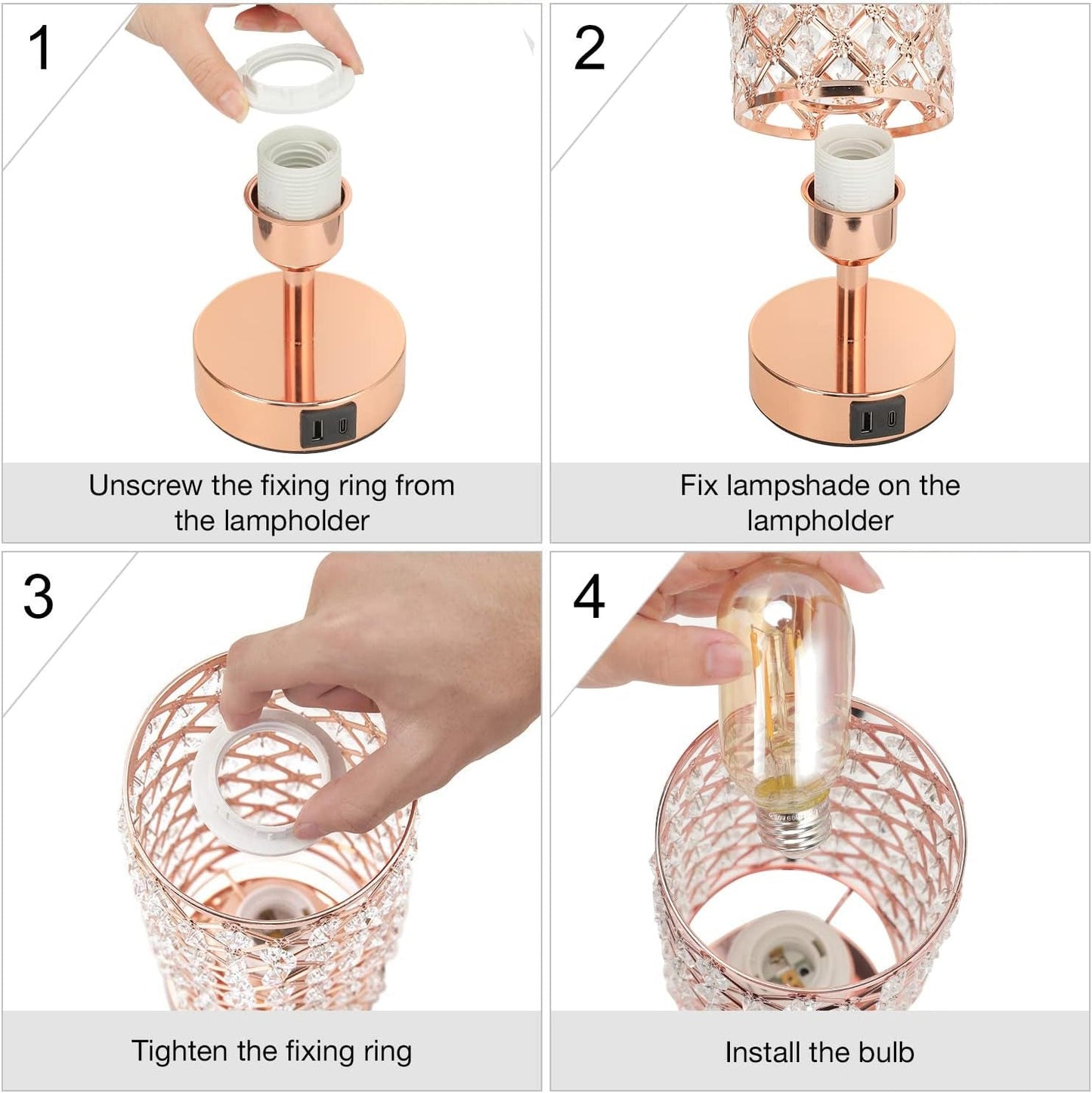 Get trendy with Crystal Rose Gold Dimmable Table Lamp - Decor available at Hot Trends Online. Shop Now!