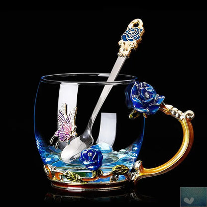 Rose Handle Heat-Resistant Glass Tea Cup