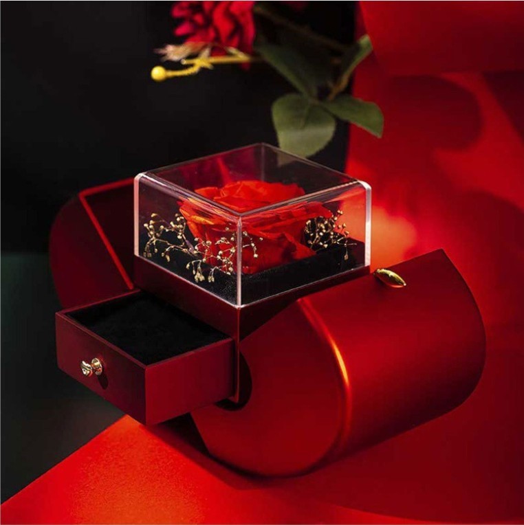 Red Apple Jewelry Box Eternal Rose Gift With Necklace