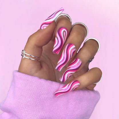 Get trendy with Pink Waves Ballerina Press-on Nails - Nails available at Hot Trends Online. Shop Now!