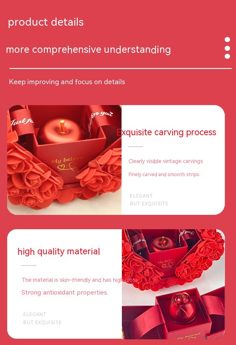 Valentines Day Soap Rose Gift Box With Crystal Pendant Necklace