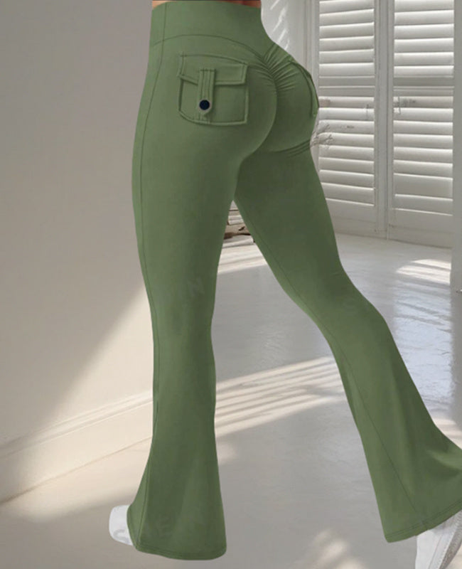 Get trendy with Yoga Fitness Flared Pants With Pockets - Leggings available at Hot Trends Online. Shop Now!