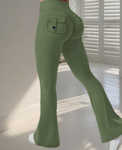 Get trendy with Yoga Fitness Flared Pants With Pockets - Leggings available at Hot Trends Online. Shop Now!