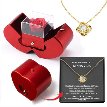 Red Apple Jewelry Box Eternal Rose Gift With Necklace