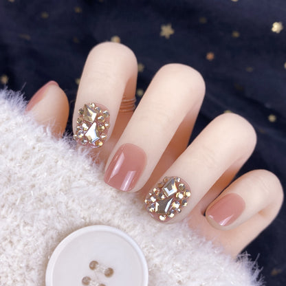 Champagne Gold Full Diamond Manicure Nails - Premium Nails - Just $9.99! Shop now at Hot Trends Online