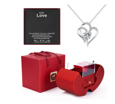 Red Apple Jewelry Box Eternal Rose Gift With Necklace