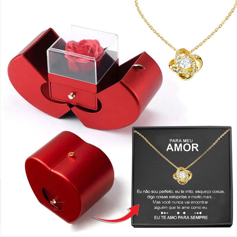 Red Apple Jewelry Box Eternal Rose Gift With Necklace