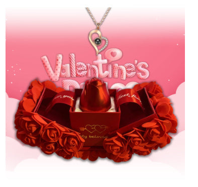 Valentines Day Soap Rose Gift Box With Crystal Pendant Necklace