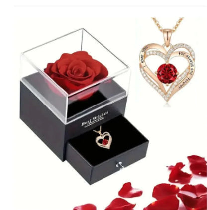Preserved Rose Jewelry Box With Necklace