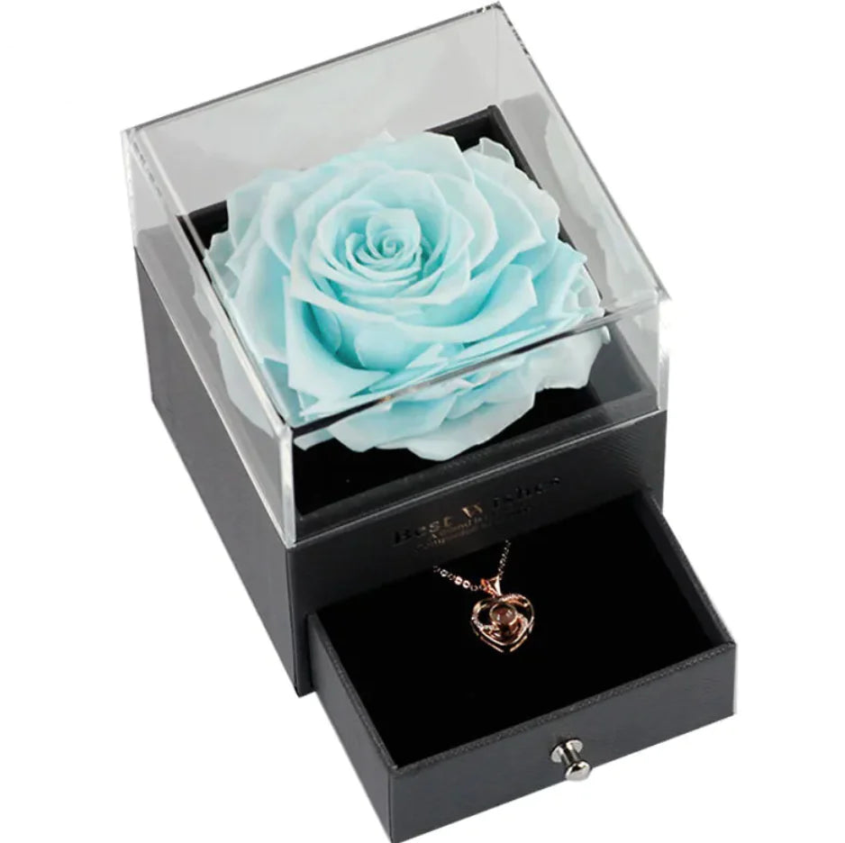 Preserved Rose Jewelry Box With Necklace