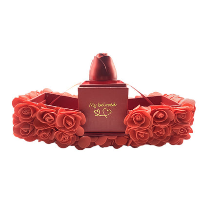 Valentines Day Soap Rose Gift Box With Crystal Pendant Necklace