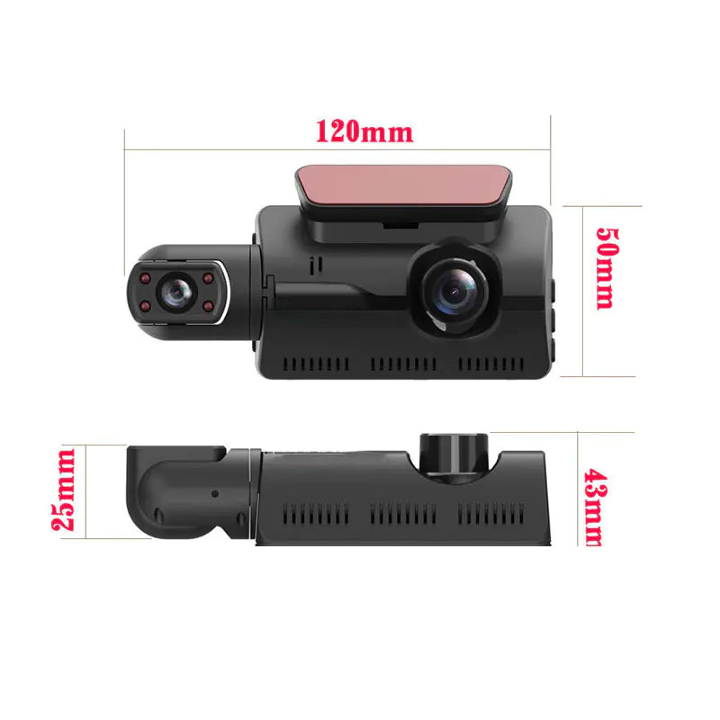 3-Inch Dual Lens 1080P Car Dash Cam 360° Recording
